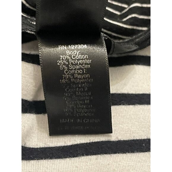 Ali Miles Black/White Striped Tunic Top Stretch Knit Blouse Size Large - Picture 7 of 7